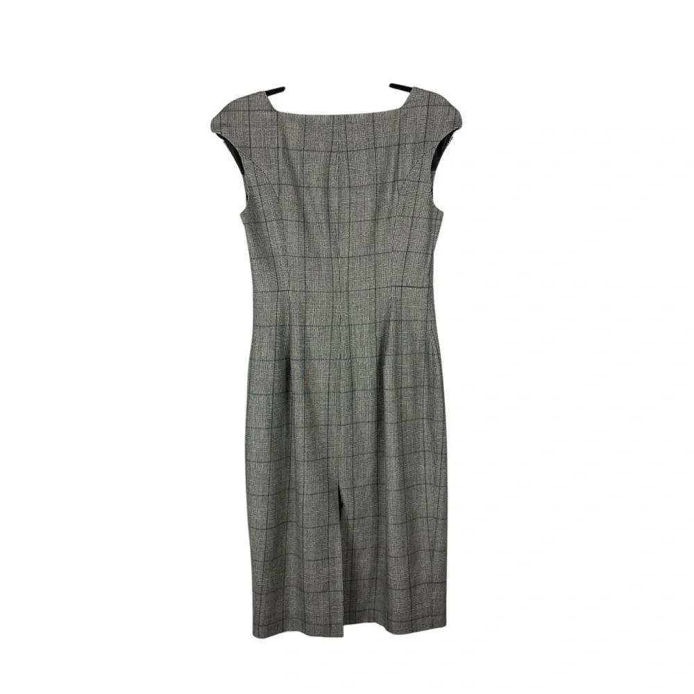 L.K. Bennett London Gray Plaid Wool Dress Size 6 US UK 10 EU 38 Fine Merino Wool